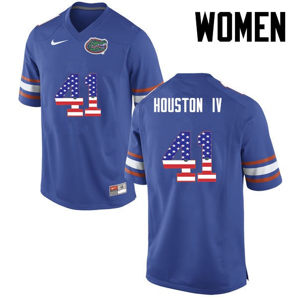 Florida Gators Women #41 James Houston IV College Football Jersey USA Flag Fashion Blue